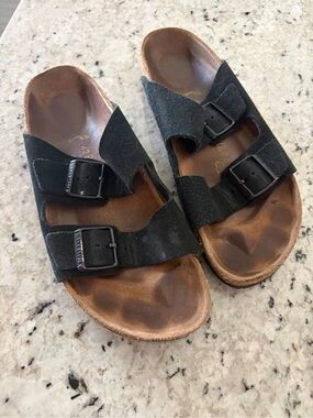 Birkenstock Black Suede Two-Strap Sandals 42